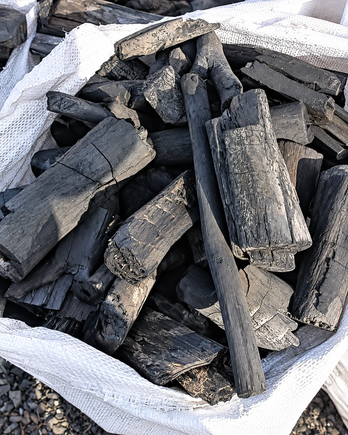 Eucalyptus charcoal packed in a sack